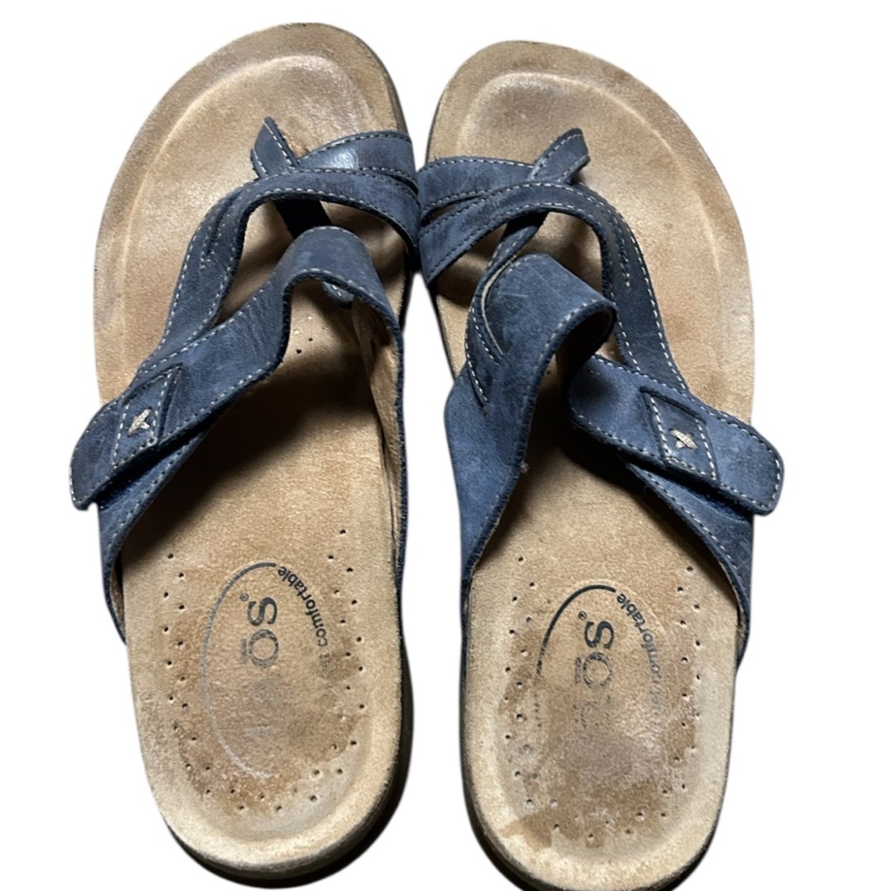 TAOS FOOTWEAR BLUE PERFECT LEATHER COMFY SANDALS SIZE 7 - Picture 4 of 5